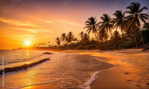 silhouette of palm trees against a summer sunset background