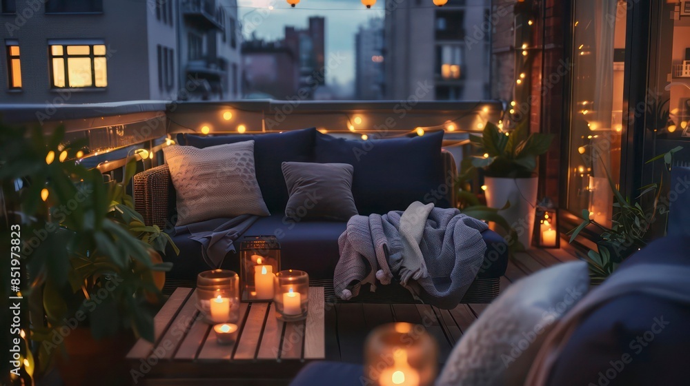 View Over a Cozy Outdoor Terrace with String Lights: An Autumn Evening on the Rooftop of a Beautiful House with Lanterns, Digital AI Art View Over a Cozy Outdoor Terrace with String Lights: An Autumn Evening on the Rooftop of a Beautiful House with Lanterns, Digital AI Art