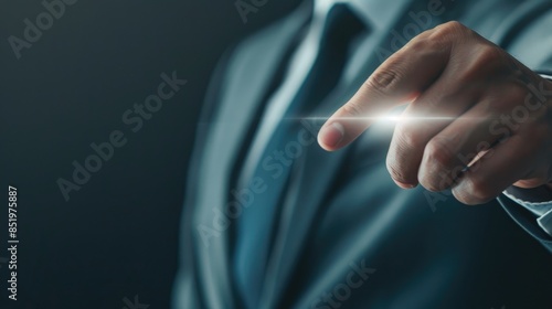 Businessman Using Internet Search on Computer Touch Screen
