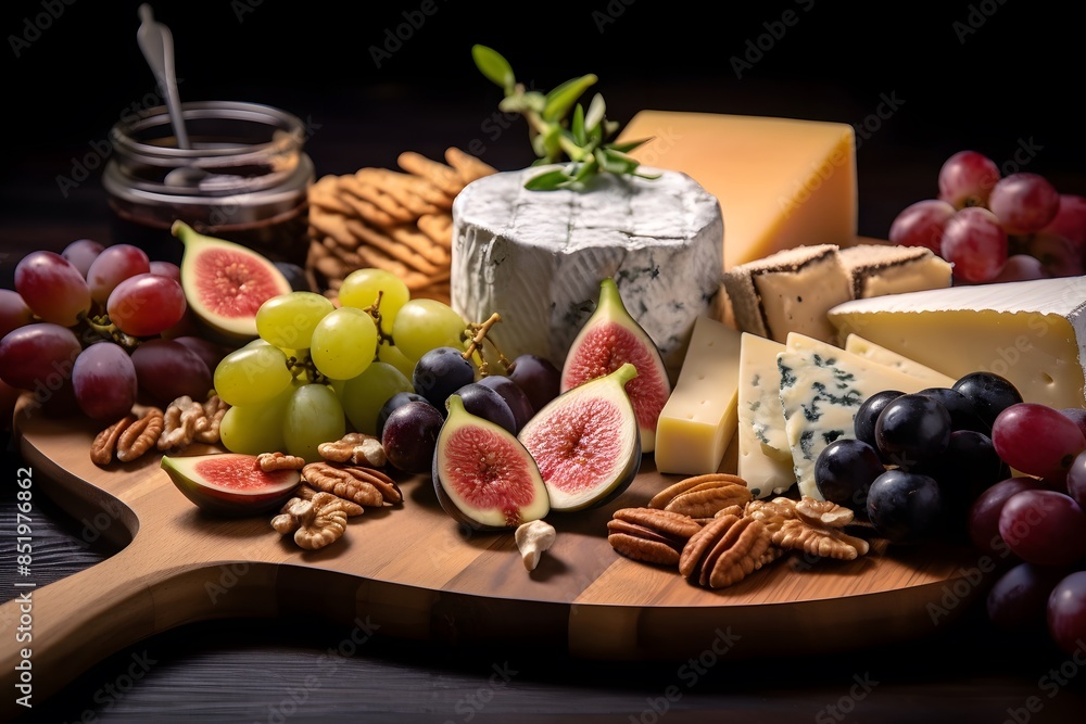 Elegant cheese platter with assorted fruits, nuts, and crackers. Elegant cheese platter with assorted fruits, nuts, and crackers.