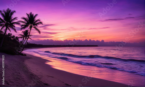 silhouette of palm trees against a summer sunset background