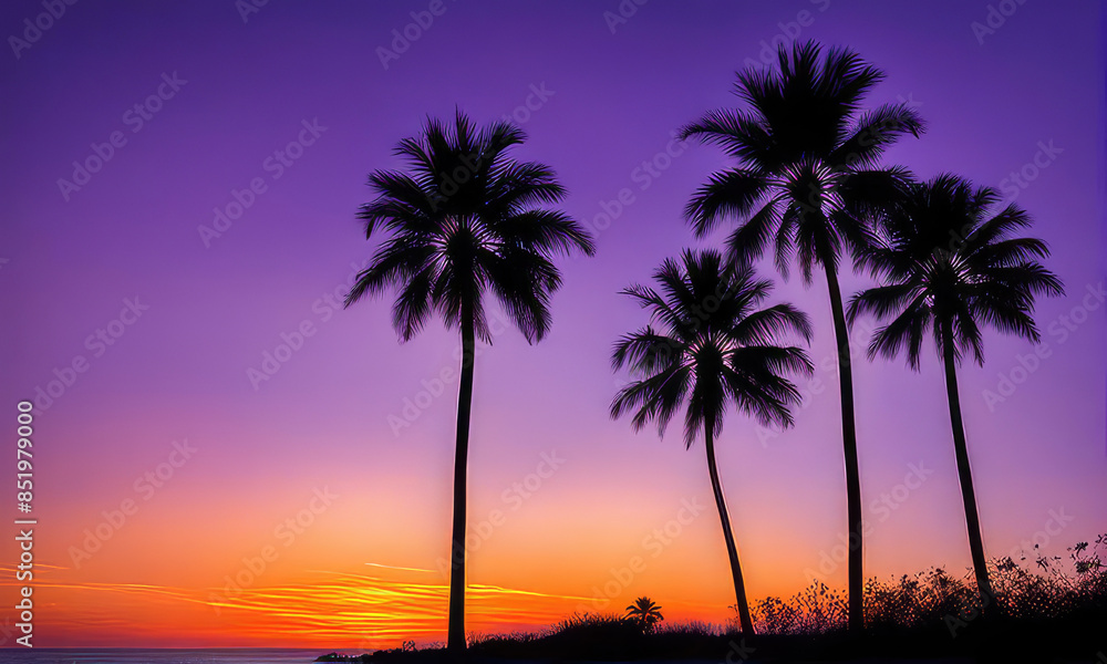 Fototapeta premium silhouette of palm trees against a summer sunset background