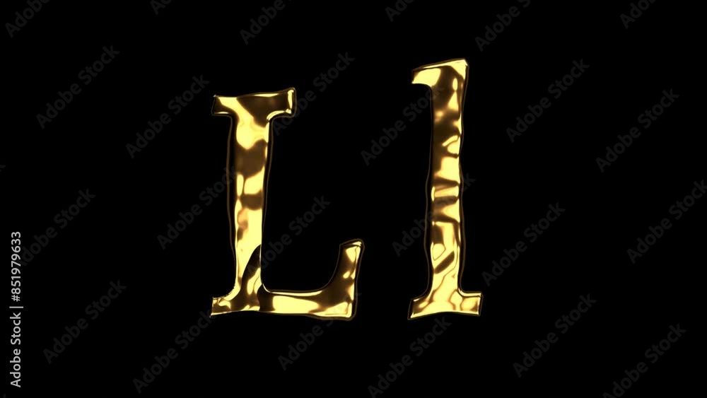Upper and lower case l alphabet with golden fluid texture, latin script with bright yellow lava style, english letter with dented and horror look Upper and lower case l alphabet with golden fluid texture, latin script with bright yellow lava style, english letter with dented and horror look