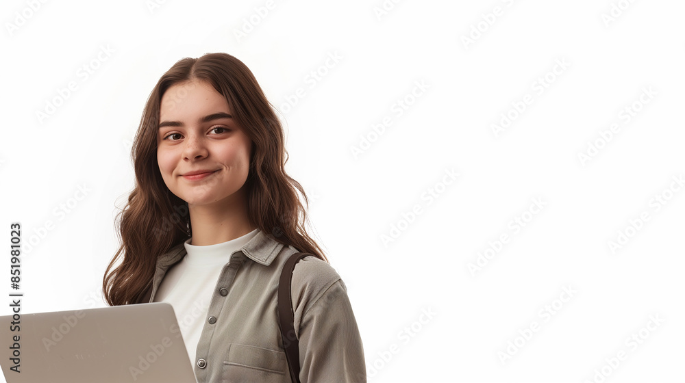 Beautiful young high school girl in a isolated white background, copy space Beautiful young high school girl in a isolated white background, copy space