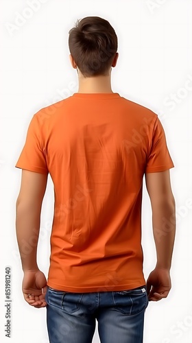 man wearing orange t-shirt for mockup