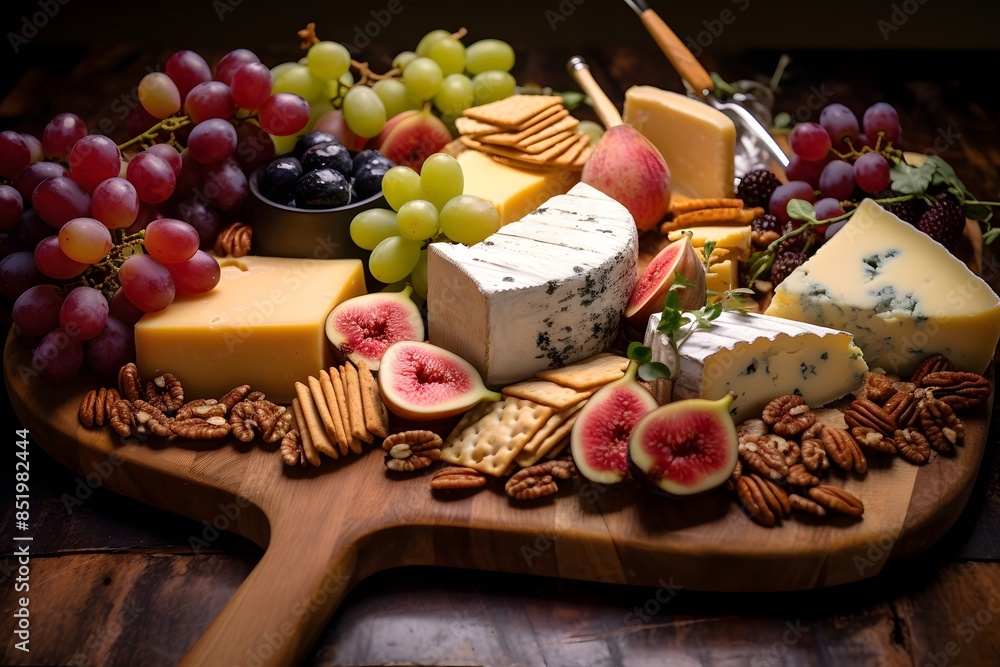 Elegant cheese platter with assorted fruits, nuts, and crackers. Elegant cheese platter with assorted fruits, nuts, and crackers.
