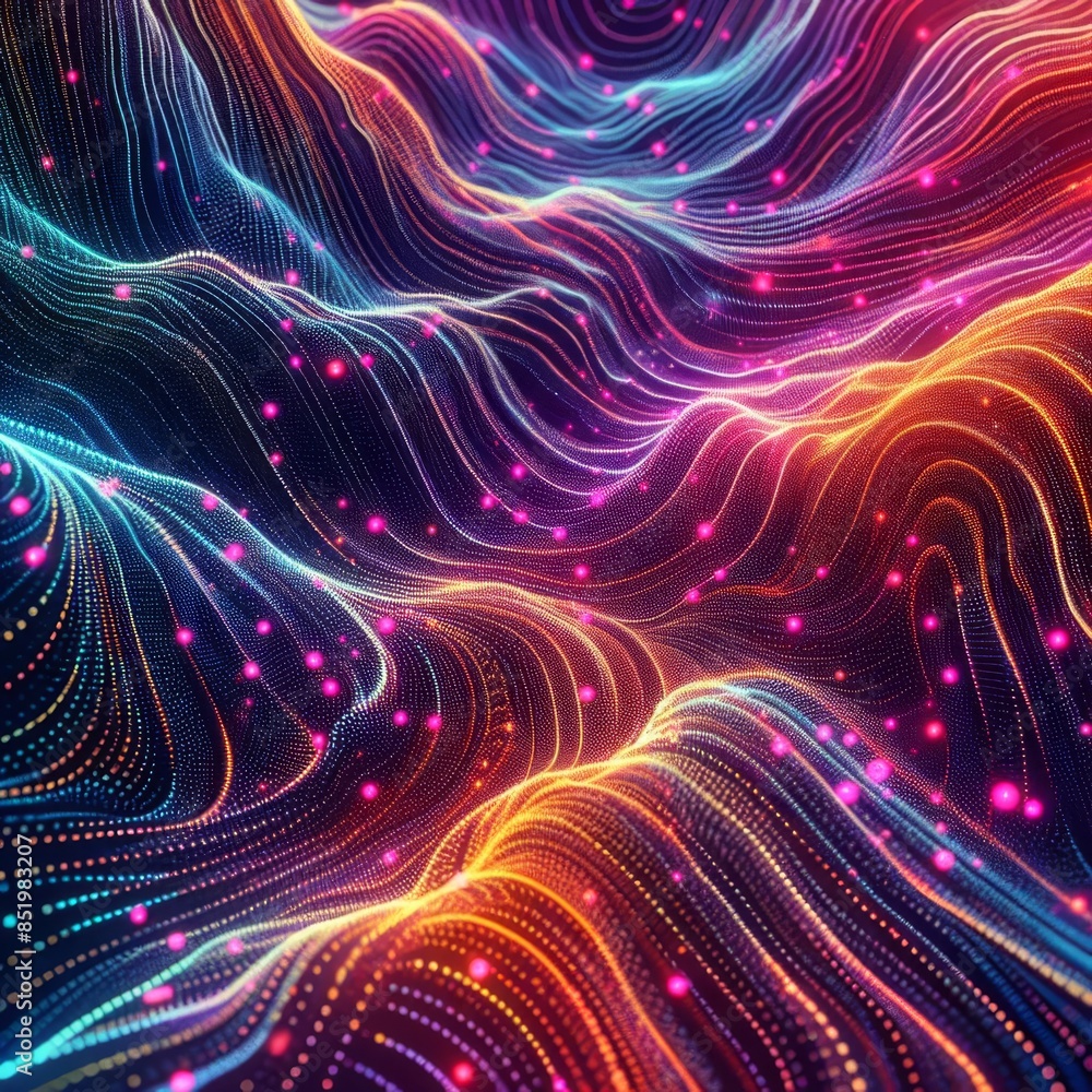 Vibrant neon light waves in blue, pink, and orange flow seamlessly across a black background. This abstract image creates a sense of movement and energy with its dynamic and colorful lines.. AI Vibrant neon light waves in blue, pink, and orange flow seamlessly across a black background. This abstract image creates a sense of movement and energy with its dynamic and colorful lines.. AI