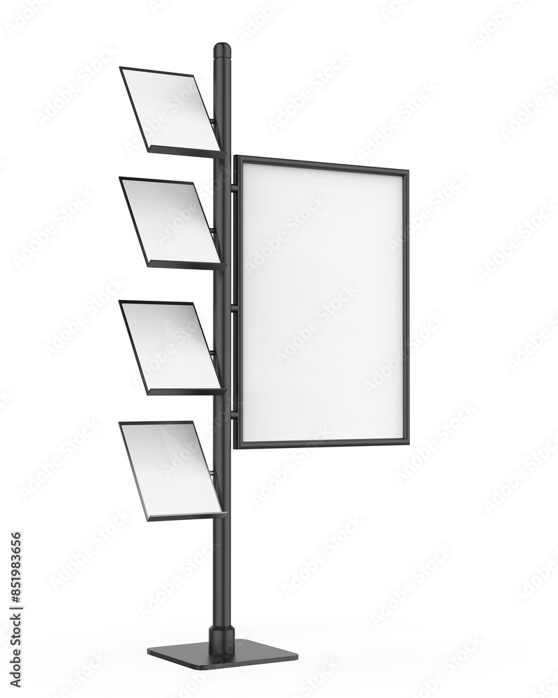 Blank Floor standing poster display holder snap frame stand, advertisement literature sign holder 3d rendered illustration. Blank Floor standing poster display holder snap frame stand, advertisement literature sign holder 3d rendered illustration.