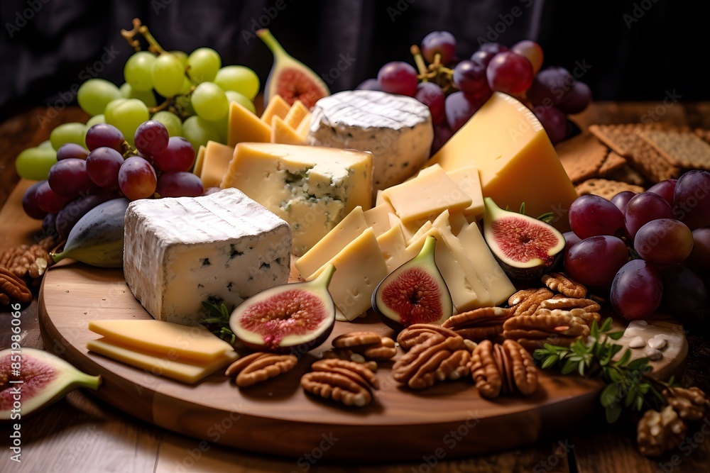 Elegant cheese platter with assorted fruits, nuts, and crackers. Elegant cheese platter with assorted fruits, nuts, and crackers.