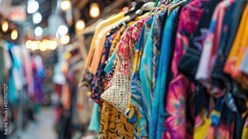 Colorful Clothing on Hangers in a Boutique. Generative ai.