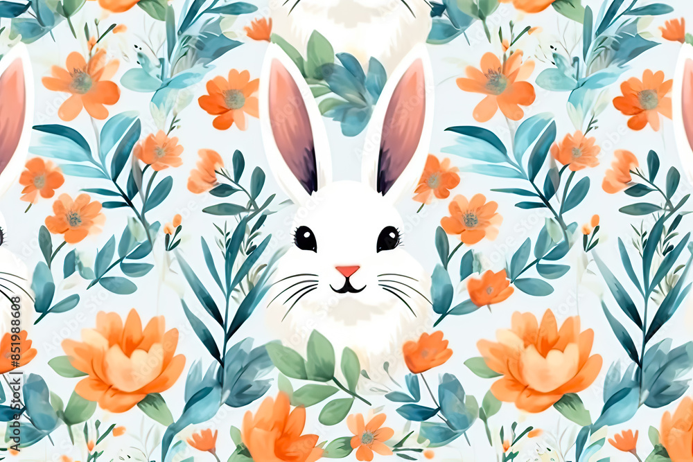 A rabbit is the main subject of the image, which features a colorful A rabbit is the main subject of the image, which features a colorful
