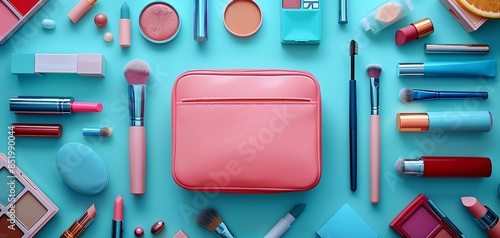 Makeup bag with pride motifs flat design top view travel ready theme 3D render Analogous Color Scheme