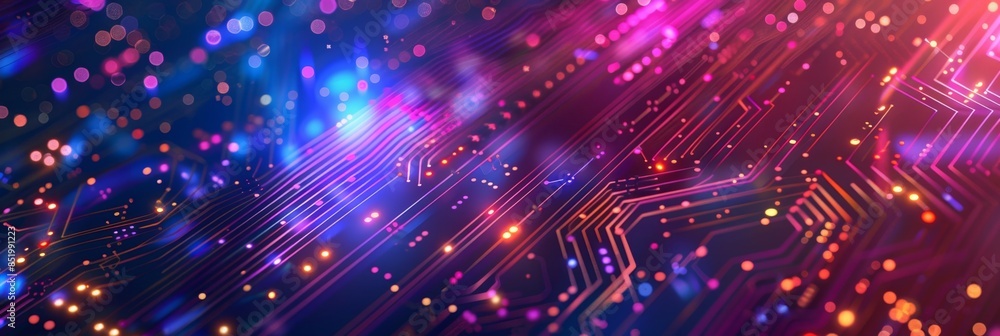 Fototapeta premium Nanotechnology, an abstract geometric background with holographic effects and nanoscale circuit patterns, illustrating nanoelectronics