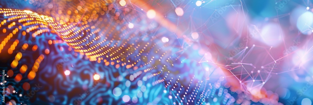 Nanotechnology, an abstract geometric background with holographic effects and nanoscale circuit patterns, illustrating nanoelectronics Nanotechnology, an abstract geometric background with holographic effects and nanoscale circuit patterns, illustrating nanoelectronics