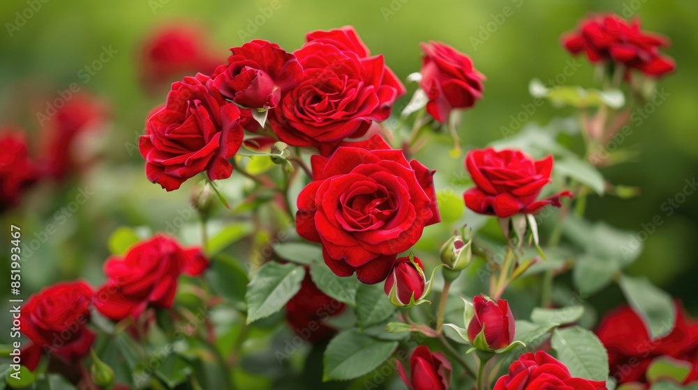 A beautiful bush adorned with vibrant red roses A beautiful bush adorned with vibrant red roses