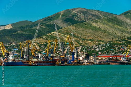 cityscape of the port of the city of Novorossiysk, South Russia) on a sunny day photo