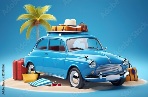 illustration of a retro car on the travel, tourism and travel concept 