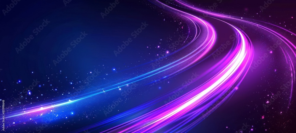 Abstract blue and purple glowing light line on dark background Abstract blue and purple glowing light line on dark background