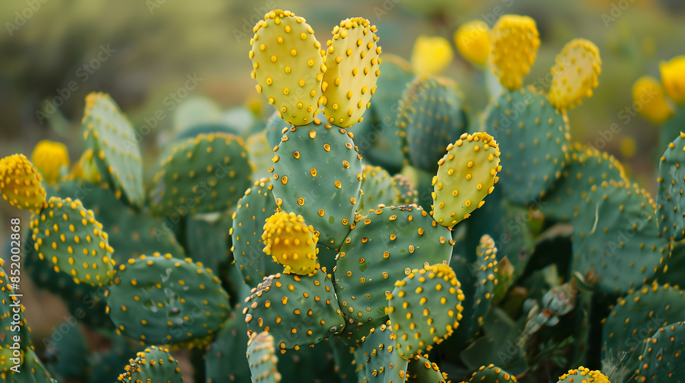 Desert flora. Yellow Opuntia microdasys or Angel Wings cactus closeup. Thorny leaves with beautiful texture Desert flora. Yellow Opuntia microdasys or Angel Wings cactus closeup. Thorny leaves with beautiful texture