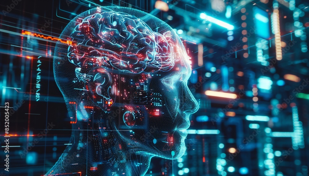 Fototapeta premium Futuristic innovative technologies combining artificial intelligence with deep machine learning