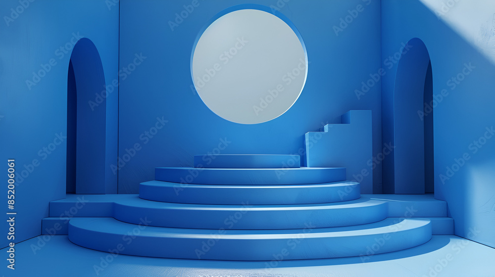Podium in a 3D rendered abstract blue composition Podium in a 3D rendered abstract blue composition