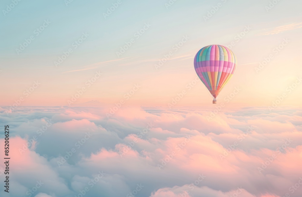 Colorful hot air balloon floating above the clouds Colorful hot air balloon floating above the clouds