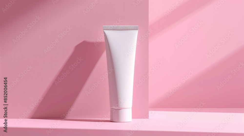 Mockup of a white cosmetic tube on pink background with copy space Mockup of a white cosmetic tube on pink background with copy space