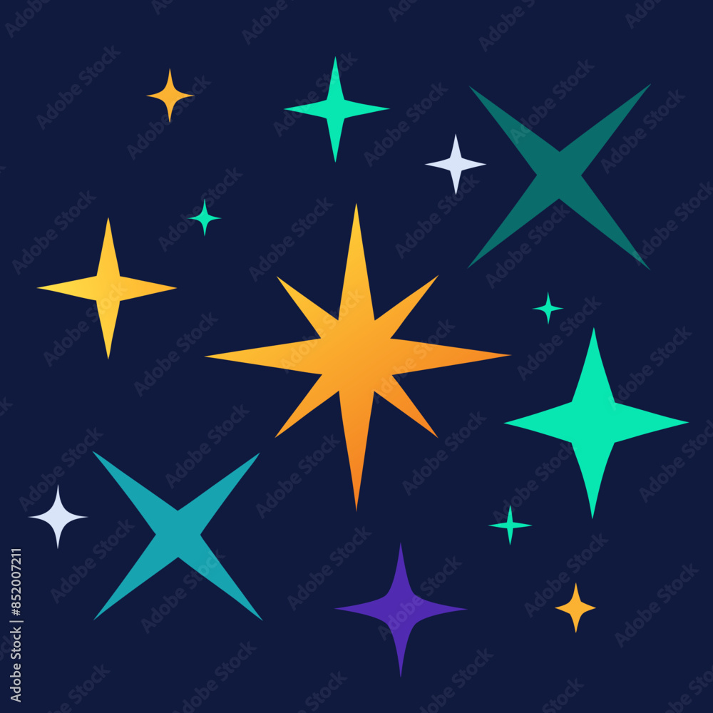 Obraz premium Vector flat sparkling star collection