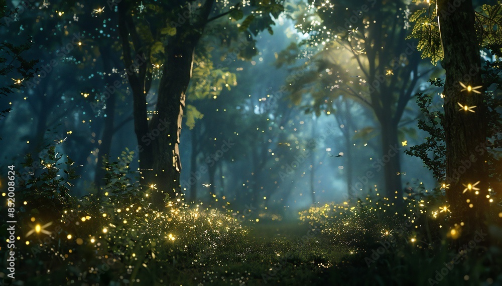 The brilliant lawn is filled with fireflies, chasing away the night with their light The brilliant lawn is filled with fireflies, chasing away the night with their light
