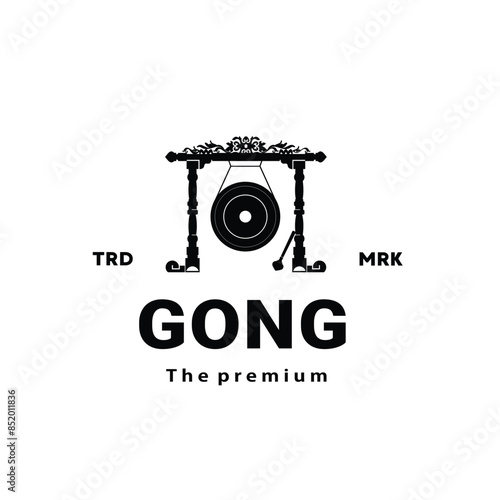 Traditional musical instrument logo illustration, gamelan gong silhouette is suitable for music shops and communities