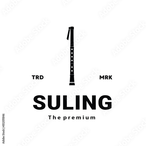 Traditional musical instrument logo illustration, seruling silhouette suitable for music stores and communities