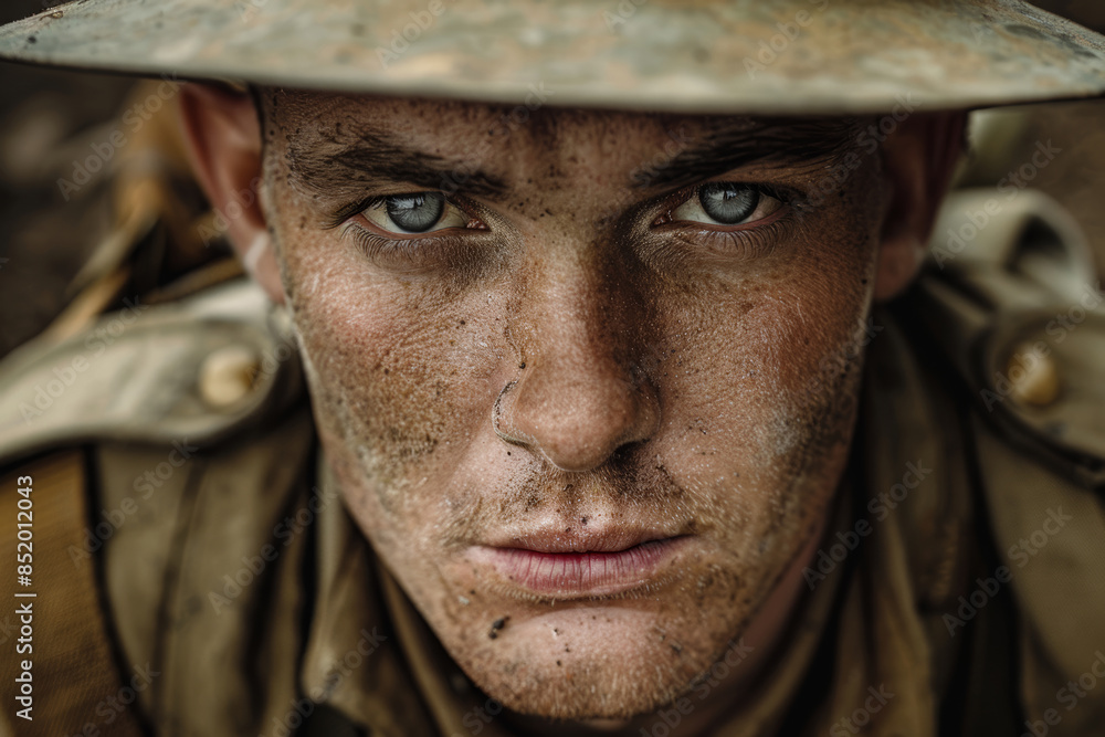 Australian WWI Soldier with Determined Gaze Australian WWI Soldier with Determined Gaze