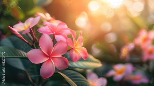 Flowers of Frangipani Growing in a Garden