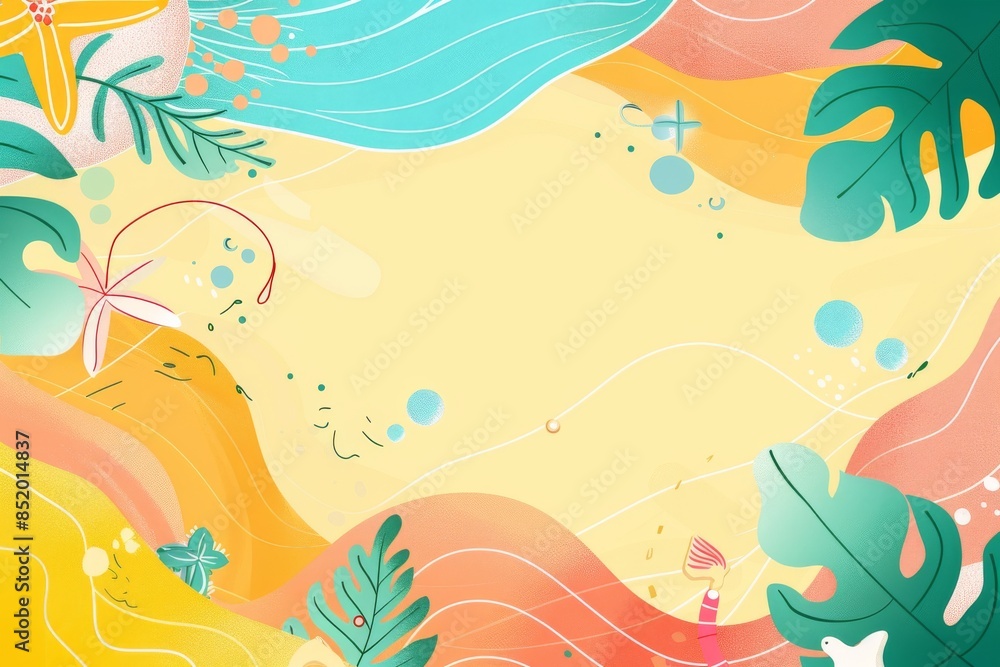 A Summery Dream of Tropical Leaves and Ocean Waves A Summery Dream of Tropical Leaves and Ocean Waves
