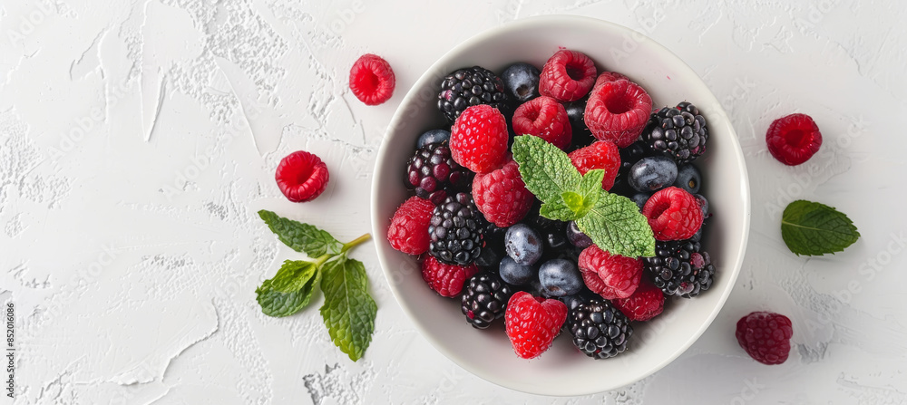 Bowl of Mixed Berries with Fresh Mint. Bowl of Mixed Berries with Fresh Mint.