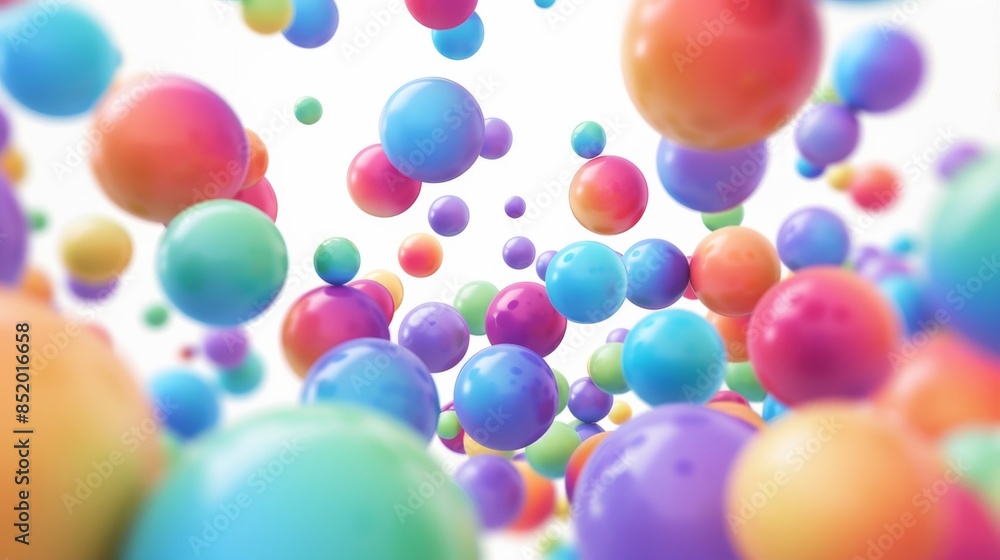 An abstract illustration featuring a dynamic array of colorful bubbles in various sizes, blending from blue to pink to yellow. Isolated on white background An abstract illustration featuring a dynamic array of colorful bubbles in various sizes, blending from blue to pink to yellow. Isolated on white background
