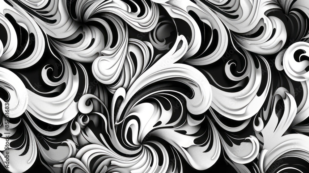 Black and white patterned, high-definition wallpaper with a seamless repeating pattern of flowing organic shapes Black and white patterned, high-definition wallpaper with a seamless repeating pattern of flowing organic shapes