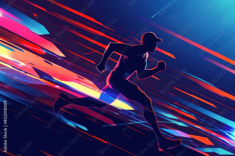 A Runners Silhouette Against A Dynamic Neon Sky