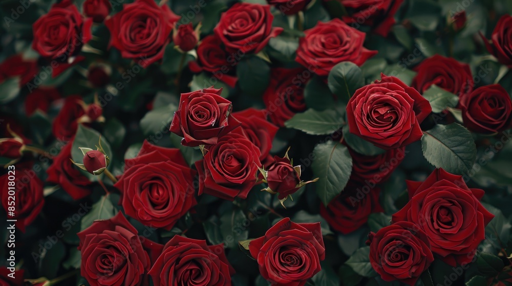 A bouquet teeming with crimson roses A bouquet teeming with crimson roses