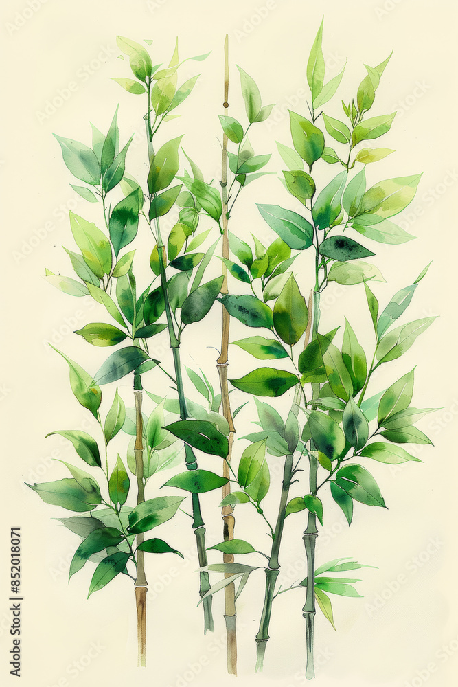 Fototapeta premium Vintage Watercolor Painting of Bamboo