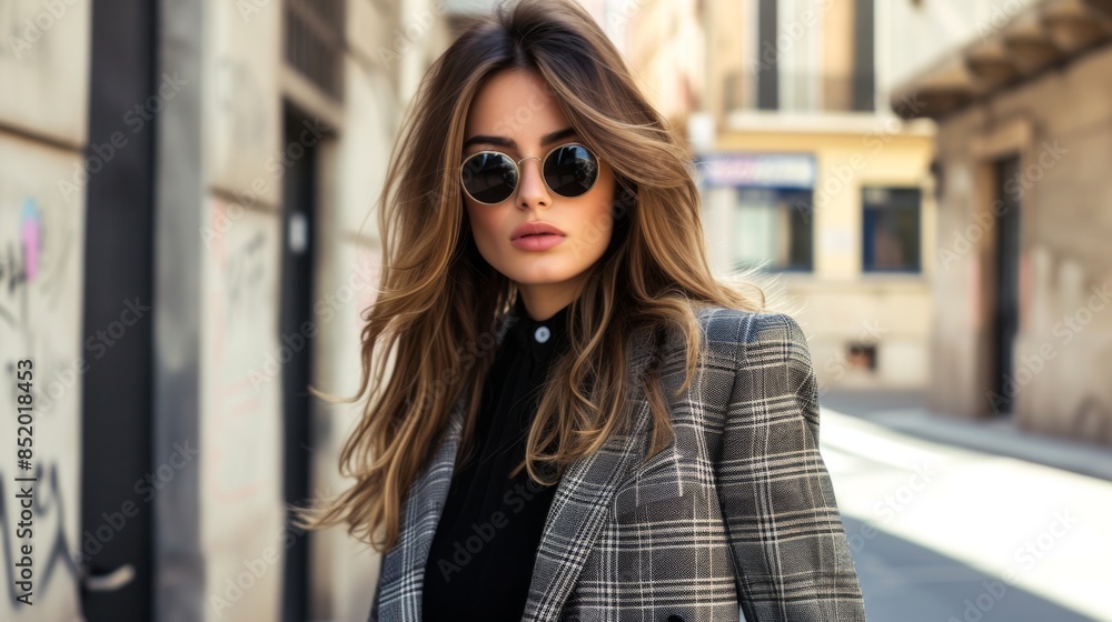 Stylish women's clothing looks impressive on a girl for a fashionable urban look Stylish women's clothing looks impressive on a girl for a fashionable urban look