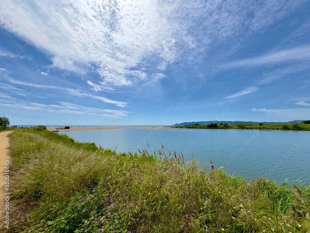 view to the La Gola del Ter, Platja de la Gola del Ter, Ter between Mas Pinell and l’Estartit, Parc Natural del Montgrí, les Illes Medes i el Baix Ter, Girona, Pals, Begur, Catalonia, Costa Brava
