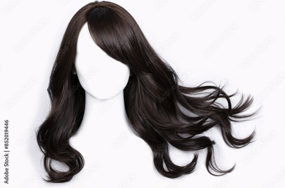 Stylish hair wig with trendy design isolated on background, front view, fashionable hairstyle concept. Stylish hair wig with trendy design isolated on background, front view, fashionable hairstyle concept.