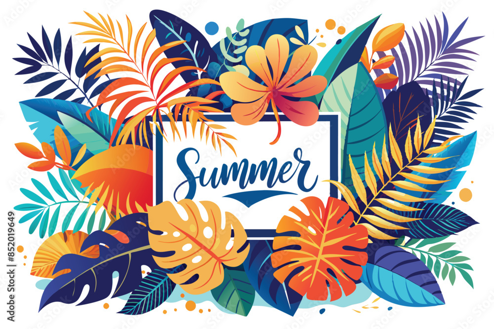 Fototapeta premium summer abstract vector background design with colorful tropical leaves. can be used for poster design template, sale banner.