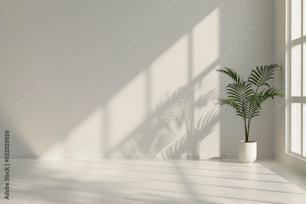 Sunlight Dappling Through A Window Onto A Plant In A Minimalist Interior Sunlight Dappling Through A Window Onto A Plant In A Minimalist Interior