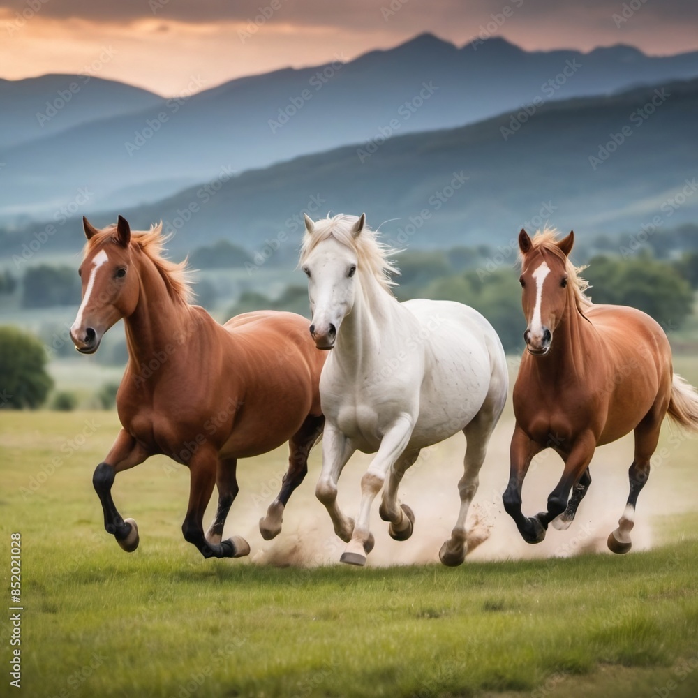 horses running freely across a vast field. horses running freely across a vast field.
