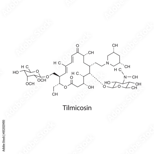 Pilocarpine  flat skeletal molecular structure Muscarinic acetylcholine receptor agonist drug used in Glaucoma treatment. Vector illustration scientific diagram.