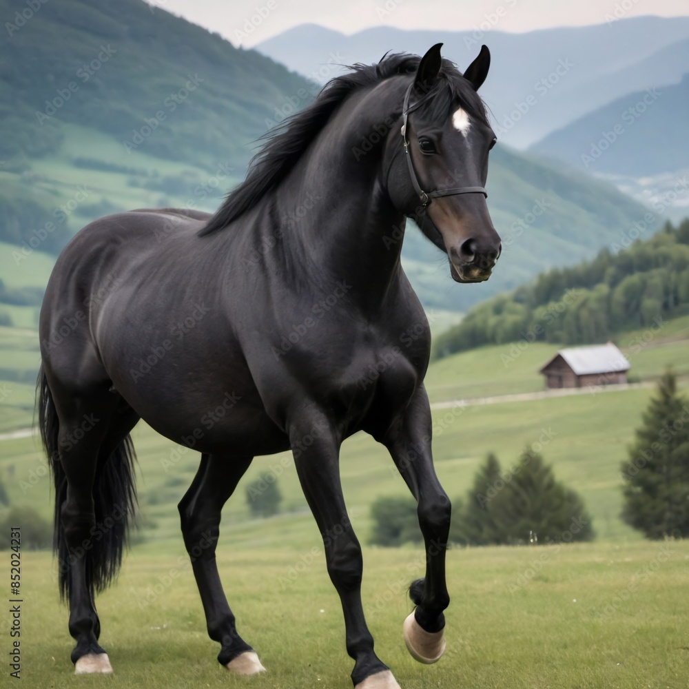 black horse in the field black horse in the field