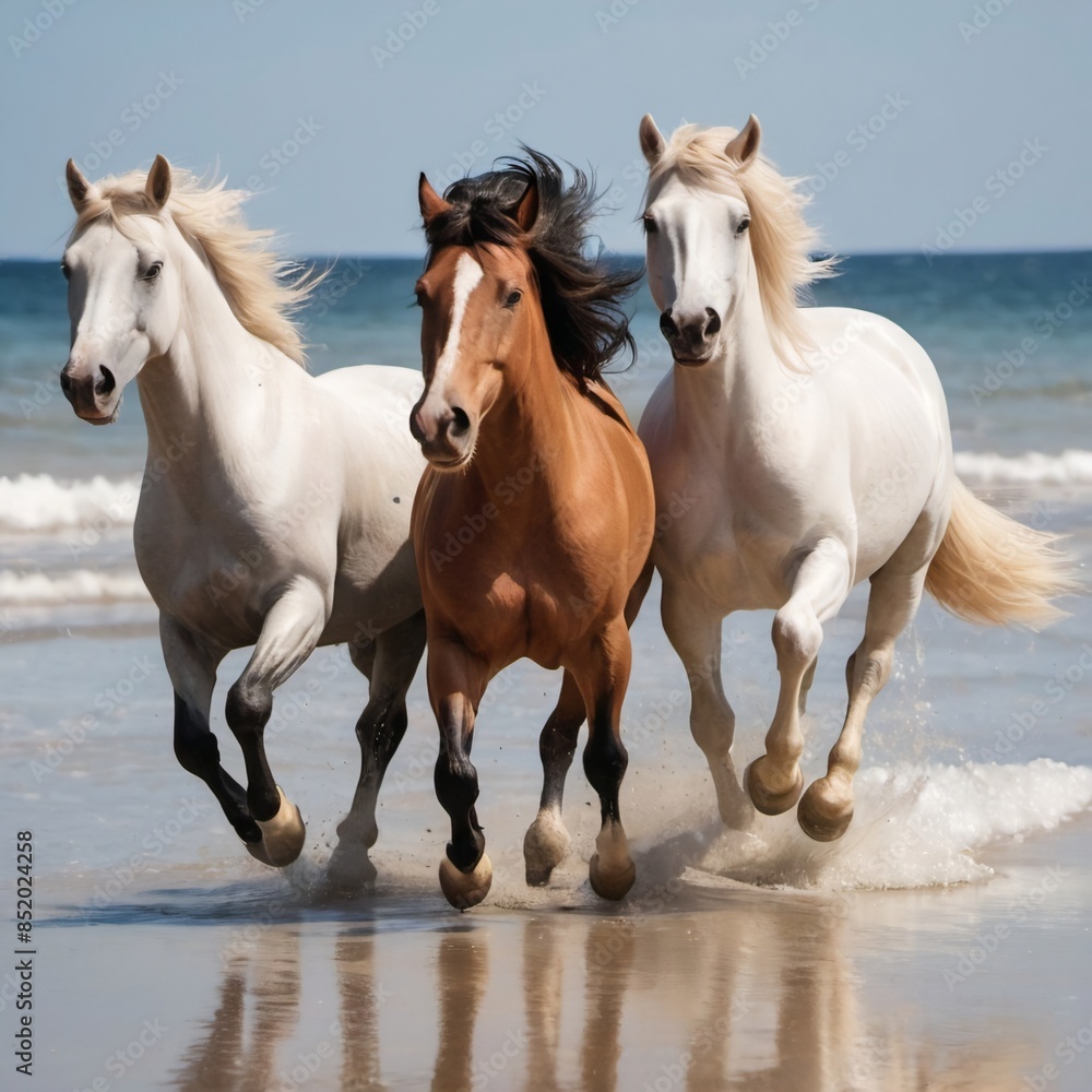 Naklejka premium horses on the beach