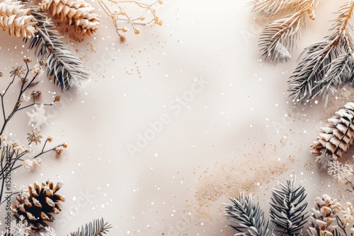 Winter Wonderland: A Delicate Arrangement of Snowy Pine Branches and Pinecones